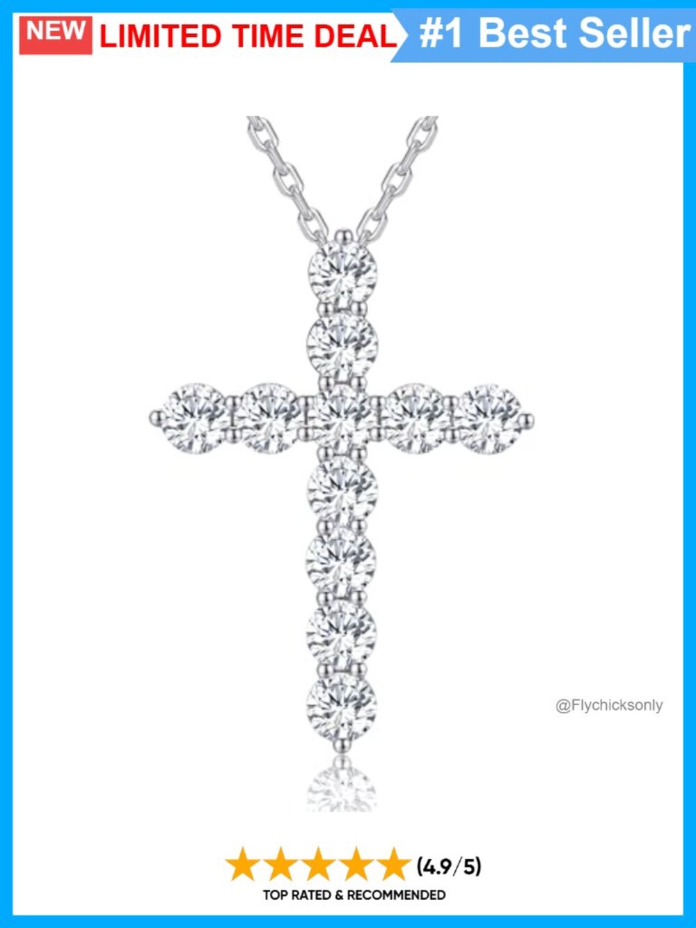EleShow 925 Sterling Silver Moissanite Cross Necklace 18" Women Gift